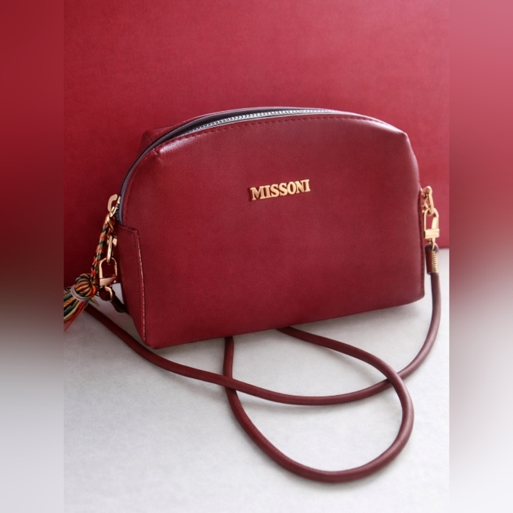 Red Leather Tassel Detail Crossbody Bag